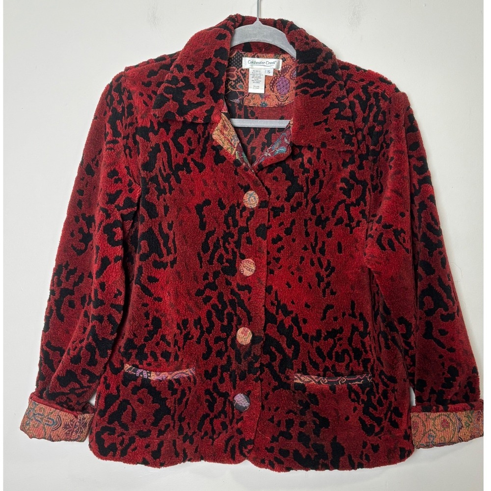 Coldwater Creek Animal Print Fleece Tapestry Jacket S Eclectic Boho Whimsigoth